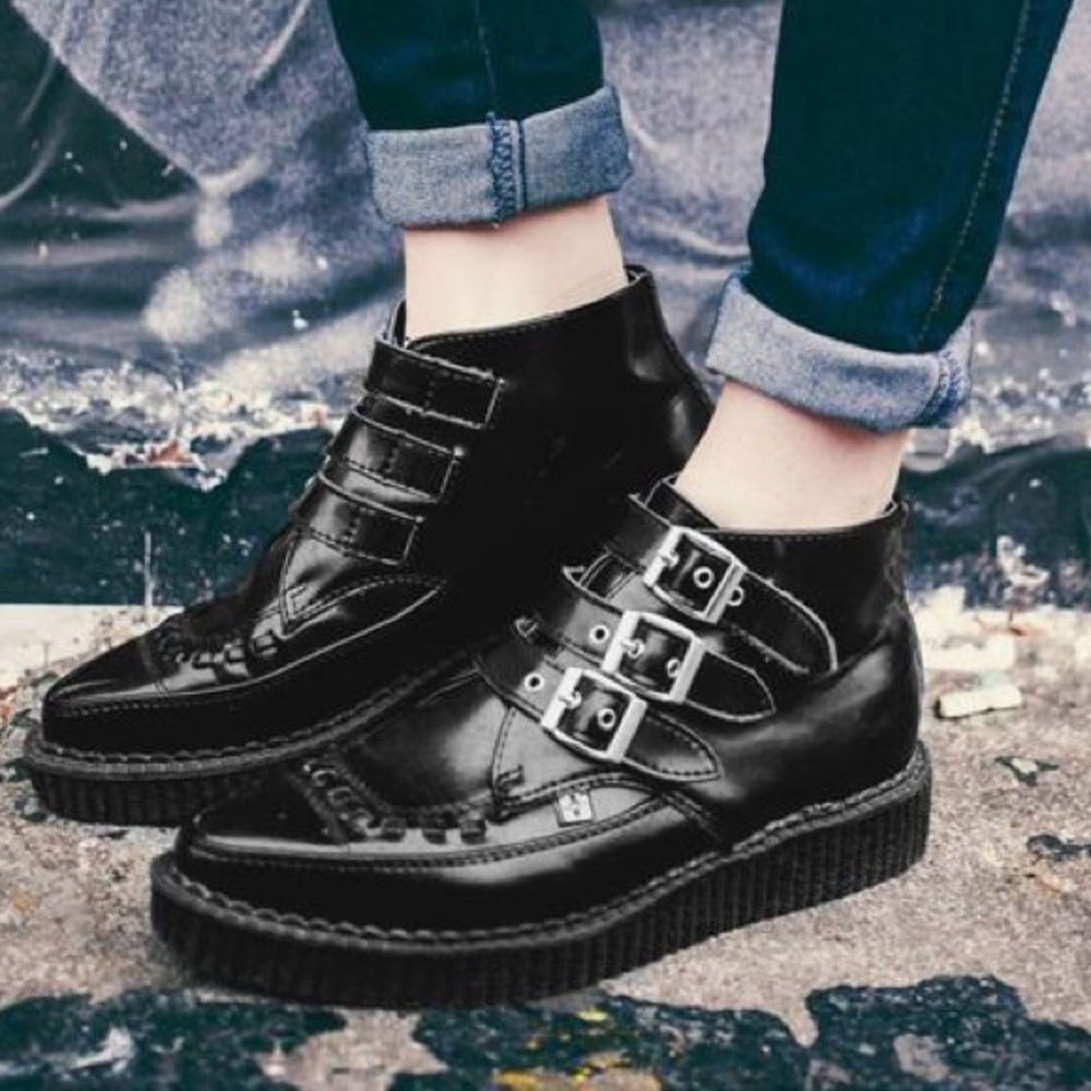 T.U.K. 3-Buckle Pointed Creepers / Ankle Boots